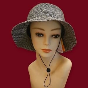 LVAIZ Navy Blue Two-tone UPF 50+ Bucket Beach Sun Straw Hat